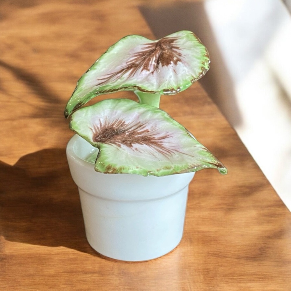 Ceramic Plant Decor with Green Leaves Fine bone China leaves & pot by Royal York